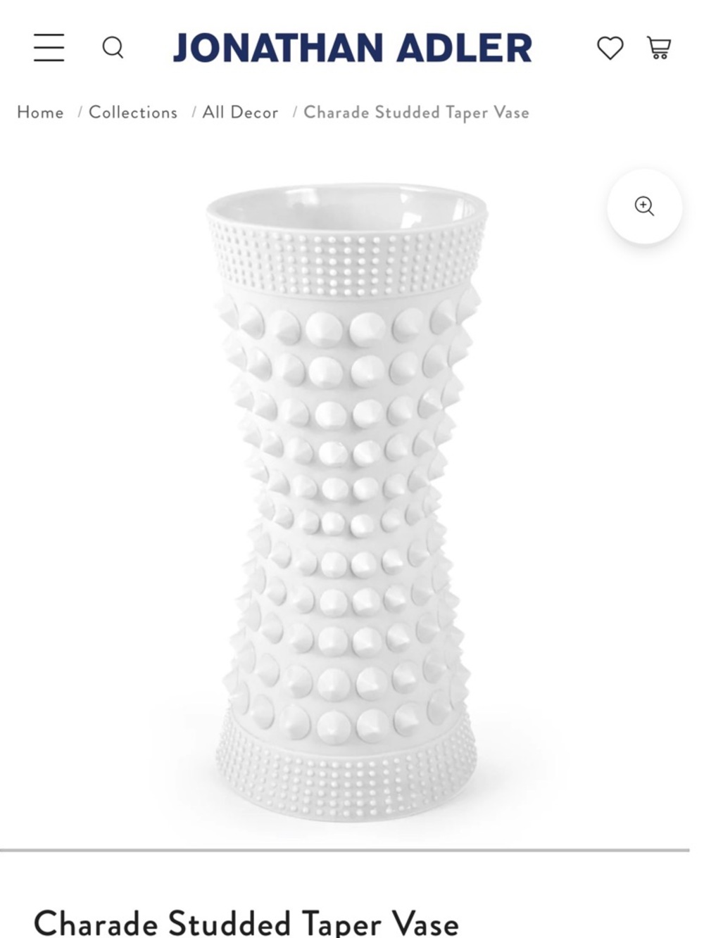 Jonathan Adler White Charade Studded Taper Vase
